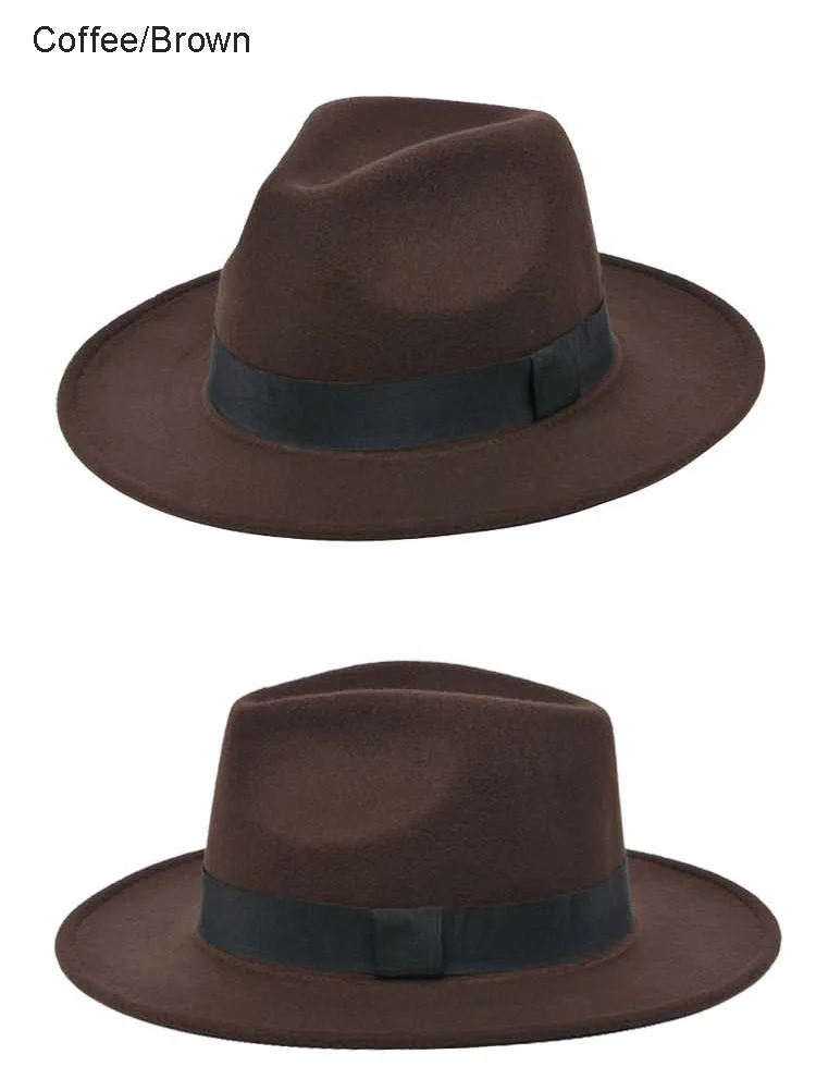 AOBRITON Fedora Hat Trilby Men Women Jazz Panama Caps Worsted Fur Retro Dance Casual Hat 
